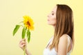 Portrait attractive woman with sunflower Royalty Free Stock Photo