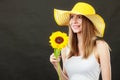 Portrait attractive woman with sunflower Royalty Free Stock Photo