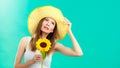 Portrait attractive woman with sunflower Royalty Free Stock Photo