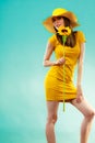 Portrait attractive woman with sunflower Royalty Free Stock Photo