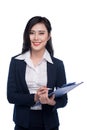 Portrait of an attractive young businesswoman with blue folder, Royalty Free Stock Photo