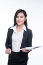 Portrait of an attractive young businesswoman with blue folder, Royalty Free Stock Photo