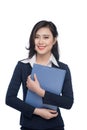 Portrait of an attractive young businesswoman with blue folder, Royalty Free Stock Photo