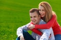 Portrait of attractive young couple in love outdoors. Royalty Free Stock Photo