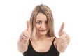 Portrait of attractive young female woman showing a thumbs up Royalty Free Stock Photo