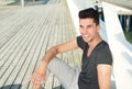 Portrait of an attractive young man smiling outdoors Royalty Free Stock Photo