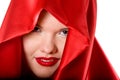 Portrait of attractive young woman in red hood Royalty Free Stock Photo