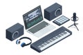 Isometric Music Recording Studio. Home music studio dj and producer equipment Royalty Free Stock Photo