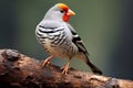 Portrait of an Australian Zebra Finch perched on a branch. Wild male exotic bird sit on a tree branch. Generative AI