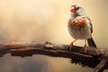 Portrait of an Australian Zebra Finch perched on a branch. Wild male exotic bird sit on a tree branch. Generative AI