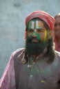 Portrait of a baba at barsana during Holi Festival,UttarPradesh,India,Asia,Asia Royalty Free Stock Photo