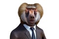 Portrait of Baboon in a business suit - Digital 3D Illustration on white background