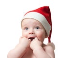 Portrait of baby boy in christmas hat Royalty Free Stock Photo