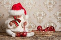 Portrait of a baby in a Christmas hat Royalty Free Stock Photo