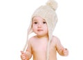 Portrait baby in comfort knitted hat