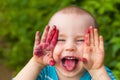 Portrait baby face dirty from blueberries Royalty Free Stock Photo