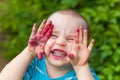 Portrait baby face dirty from blueberries Royalty Free Stock Photo