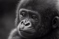 Portrait of a baby gorilla, pencil drawing, black and white digital illustration, of an ape, monkey Royalty Free Stock Photo