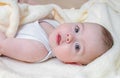Portrait of baby lying down. Child care concept Royalty Free Stock Photo