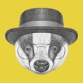 Portrait of Badger with hat and glasses.