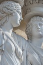 Portrait of balcony support statues of young and naked sensual Roman renaissance era women in Vienna, Austria, details, closeup