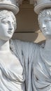 Portrait of balcony support statues of young and naked sensual Roman renaissance era women in Vienna, Austria, details, closeup