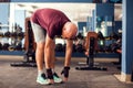 A portrait of senior man doing workout before training in the gym. People, healthcare and lifestyle concept Royalty Free Stock Photo