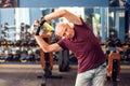 A portrait of senior man doing workout before training in the gym. People, healthcare and lifestyle concept Royalty Free Stock Photo