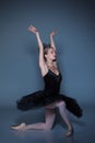 Portrait of the ballerina in ballet tatu on blue Royalty Free Stock Photo