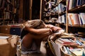 Portrait of ballerina girl in vintage book store wearing casual clothes Royalty Free Stock Photo