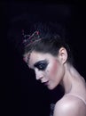 Portrait of the ballerina in the role of a black swan on black background Royalty Free Stock Photo