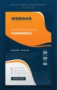 Portrait banner in blue and yellow waving shapes design for webinar invitation design