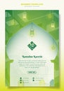 Portrait banner template design in green with line art of lantern, star, and mosque background. islamic background in green white Royalty Free Stock Photo