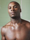 Portrait Of Bare Chested African American Boxer