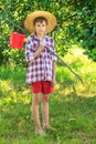 Portrait of barefooted boy on fishing Royalty Free Stock Photo