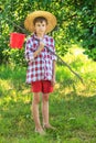 Portrait of barefooted boy on fishing