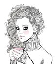 Portrait of beaitiful young woman with coffee cup