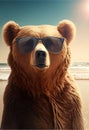 Portrait Bear in sunglasses at the resort. AI generated