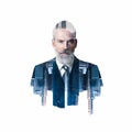 Portrait of bearded businessman. Double exposure