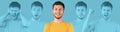 Handsome young caucasian man expressing positive and negative emotions Royalty Free Stock Photo