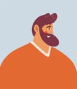 Portrait of a bearded happy man in modern trendy outfits. Cartoon vector illustration.