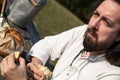 Portrait of a bearded man with cheese and bread Royalty Free Stock Photo