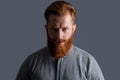 Portrait of bearded man. Irish man with red beard and moustache. Unshaven man with serious face Royalty Free Stock Photo