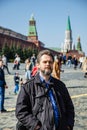 Portrait of a bearded middle-aged man against the background of the Moscow Kremlin Royalty Free Stock Photo