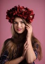 portrait of a beatiful girl with a wreath in studio Royalty Free Stock Photo