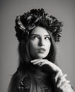 portrait of a beatiful girl with a wreath in studio Royalty Free Stock Photo