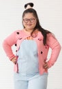 Portrait of beautiful and cute teen Asian down syndrome girl posing as a model Royalty Free Stock Photo