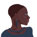 Portrait of beautiful african american girl. Young elegant black woman head profile bust with short hair, blue feather