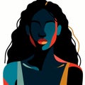 Portrait of a beautiful African woman silhouette with long curly hair. Vector illustration, generative ai Royalty Free Stock Photo