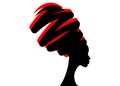 Portrait beautiful African woman in traditional turban, black women silhouette isolated , hairstyle concept